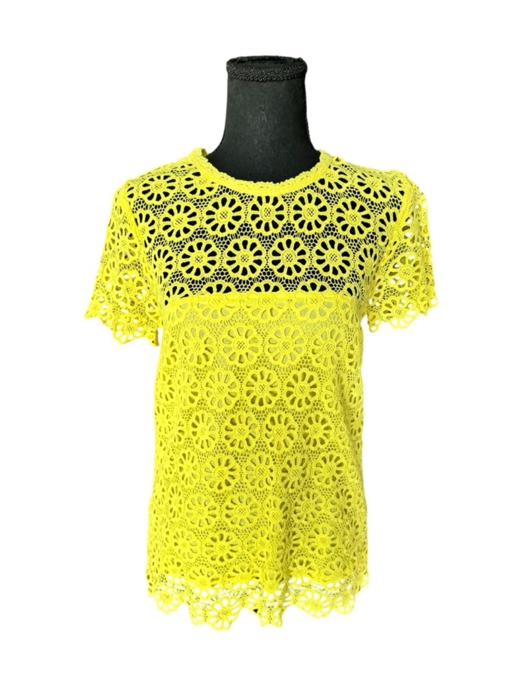 French Connection Yellow Lace Top Size 6 Floral Eyelet Boho Chic Festival R38